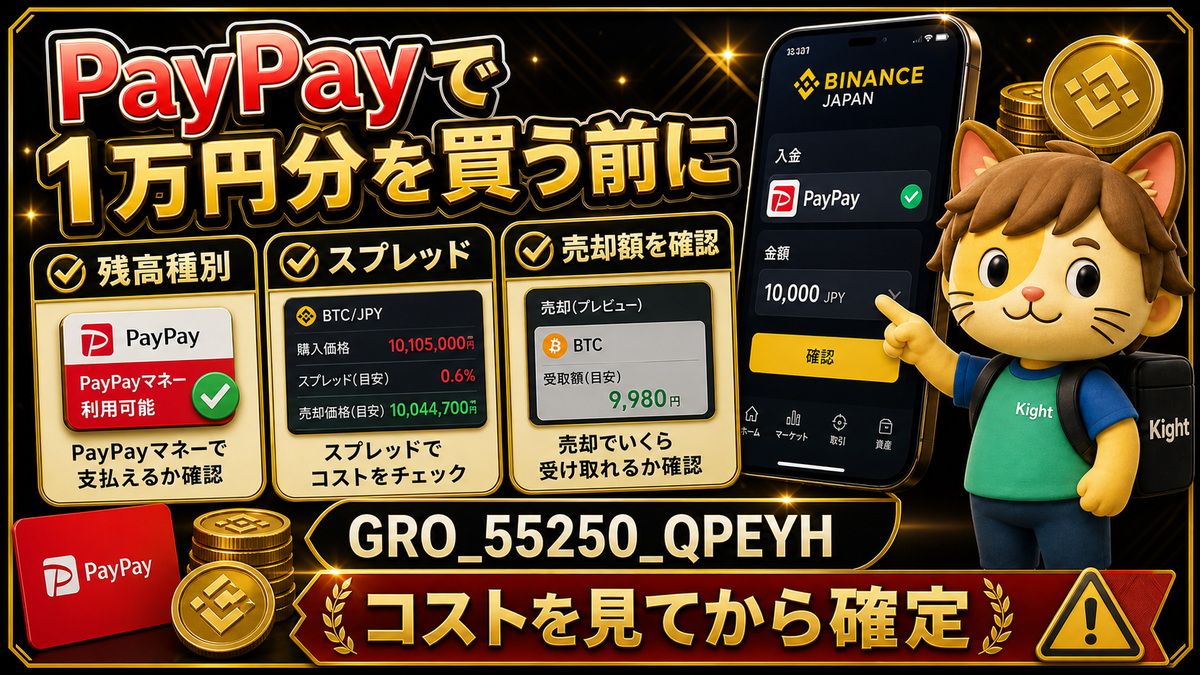 Binance JapanでPayPayマネー購入前に残高種別とスプレッドと売却額を確認するポイント
