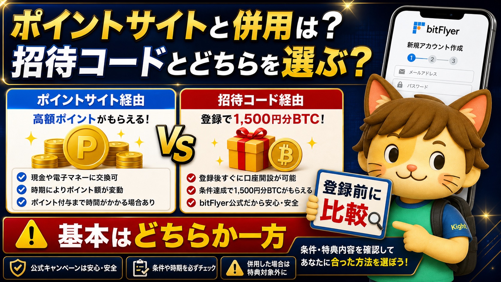 ビットフライヤー招待コードとポイントサイトを比較
