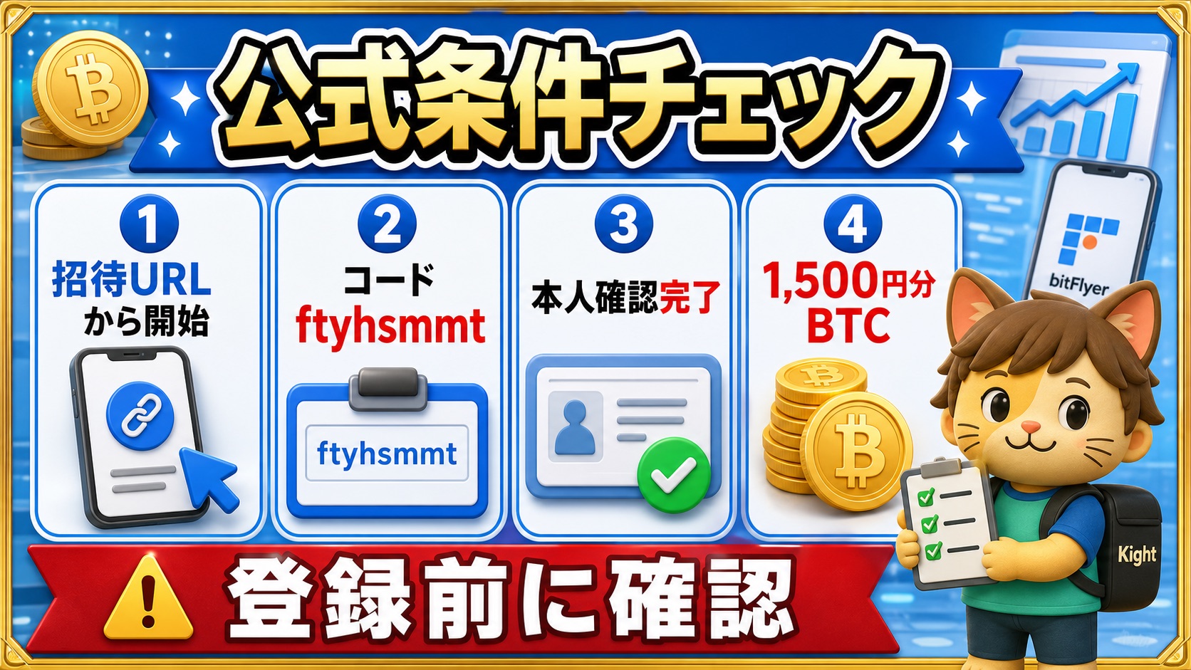 ビットフライヤー招待コードの公式条件チェック 招待URL コード 本人確認 1500円分BTC